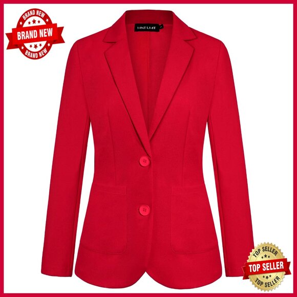 Slim Fit Long Sleeve Blazer with Notch Lapel and Pockets for Work Office